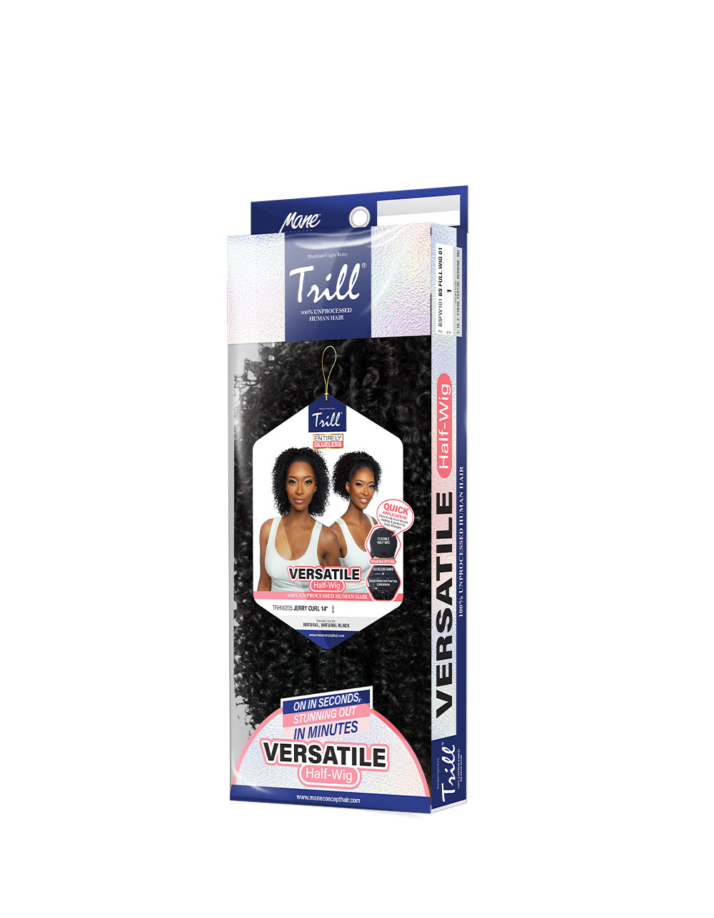 [TRILL]100% Unprocessed Virgin Human Hair Half Wig Trill Versatile Glueless TRHW205 Jerry Curl 14"