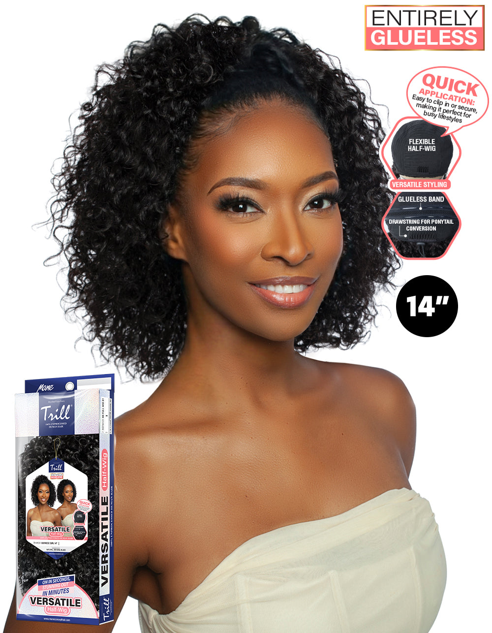 [TRILL]100% Unprocessed Virgin Human Hair Half Wig Trill Versatile Glueless TRHW207 Burmese Curl 14"