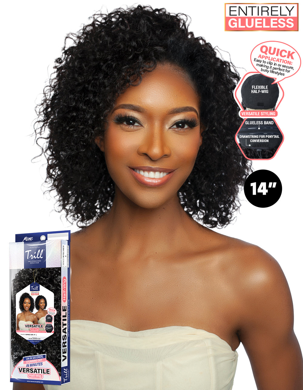[TRILL]100% Unprocessed Virgin Human Hair Half Wig Trill Versatile Glueless TRHW207 Burmese Curl 14"