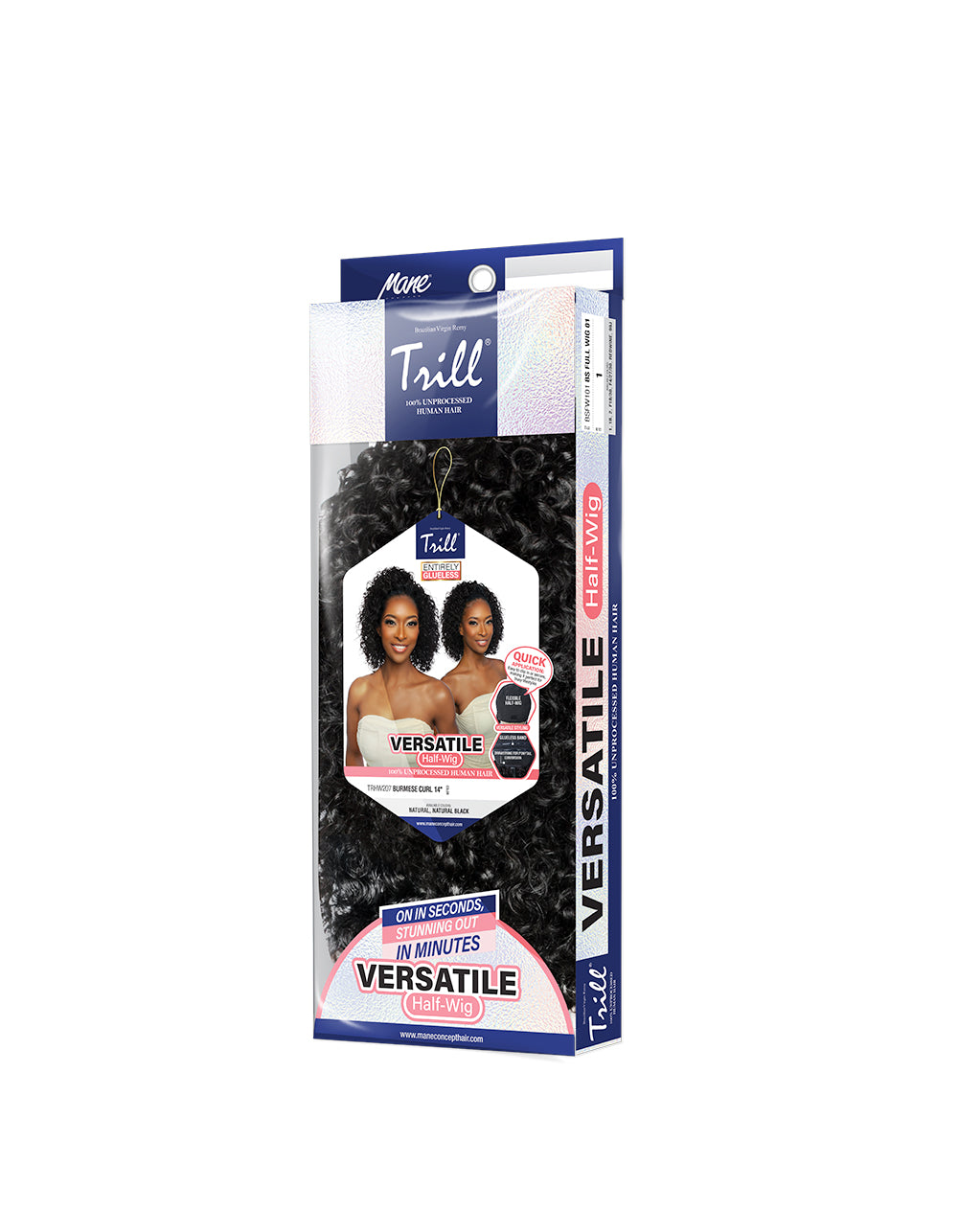 [TRILL]100% Unprocessed Virgin Human Hair Half Wig Trill Versatile Glueless TRHW207 Burmese Curl 14"