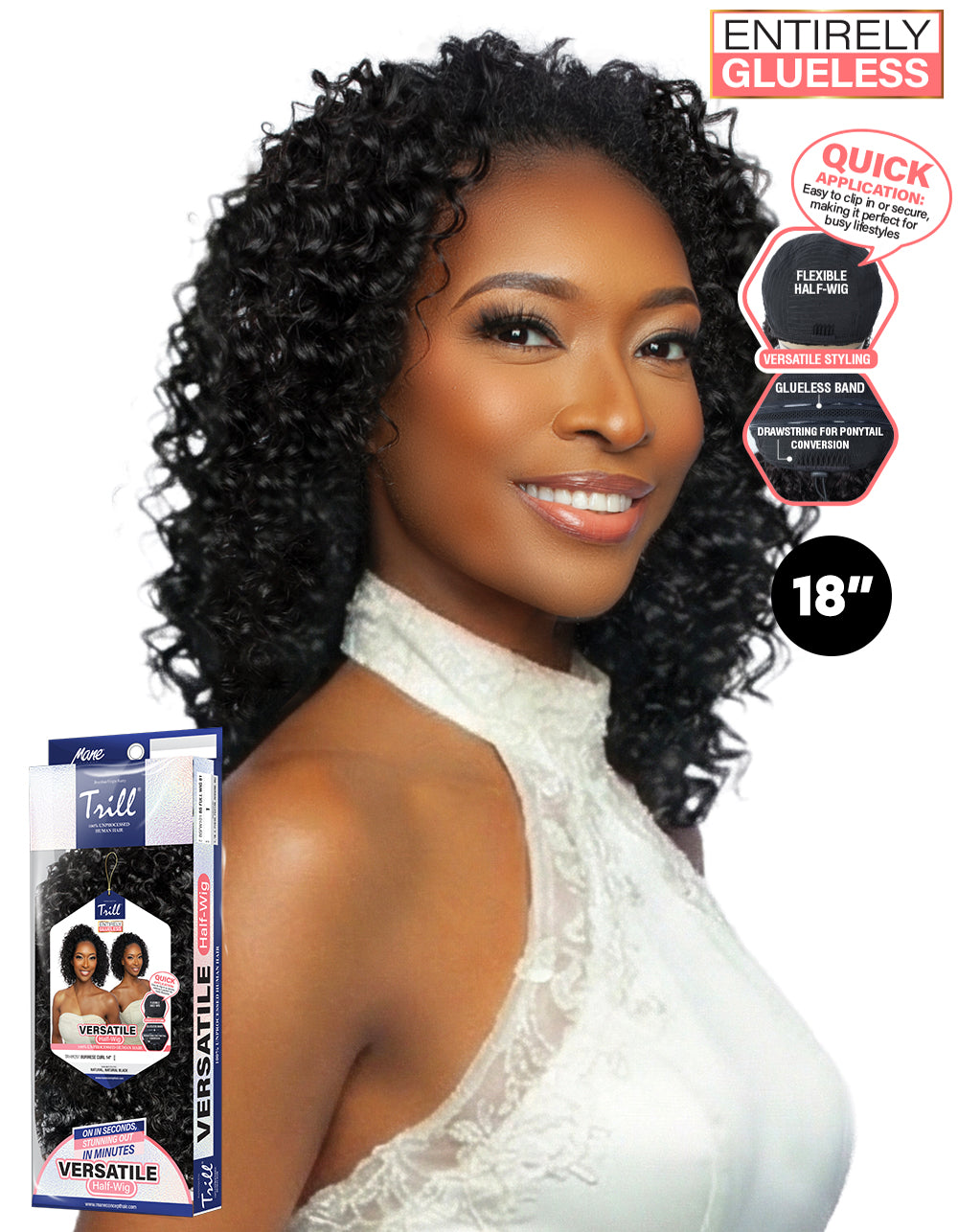 [TRILL]100% Unprocessed Virgin Human Hair Half Wig Trill Versatile Glueless TRHW208 Burmese Curl 18"