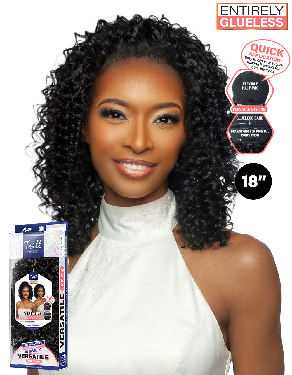 [TRILL]100% Unprocessed Virgin Human Hair Half Wig Trill Versatile Glueless TRHW208 Burmese Curl 18"