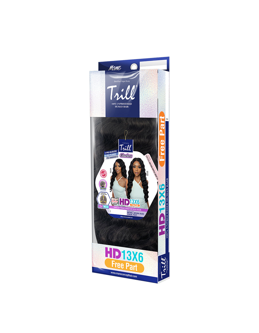 [TRILL]100% Unprocessed Virgin Human Hair HD13X6 Ear To Ear Handtied Free Part Lace Front Wig TRP2202 Ripple Deep 24"