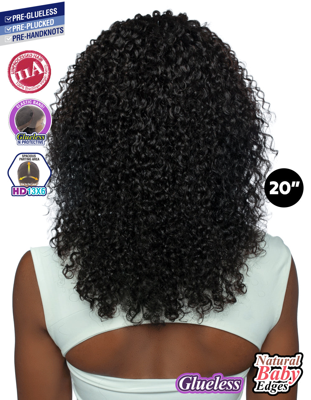 [TRILL]100% Unprocessed Virgin Human Hair HD13X6 Ear To Ear Handtied Free Part Lace Front Wig TRP2207 JERRY CURL 20"