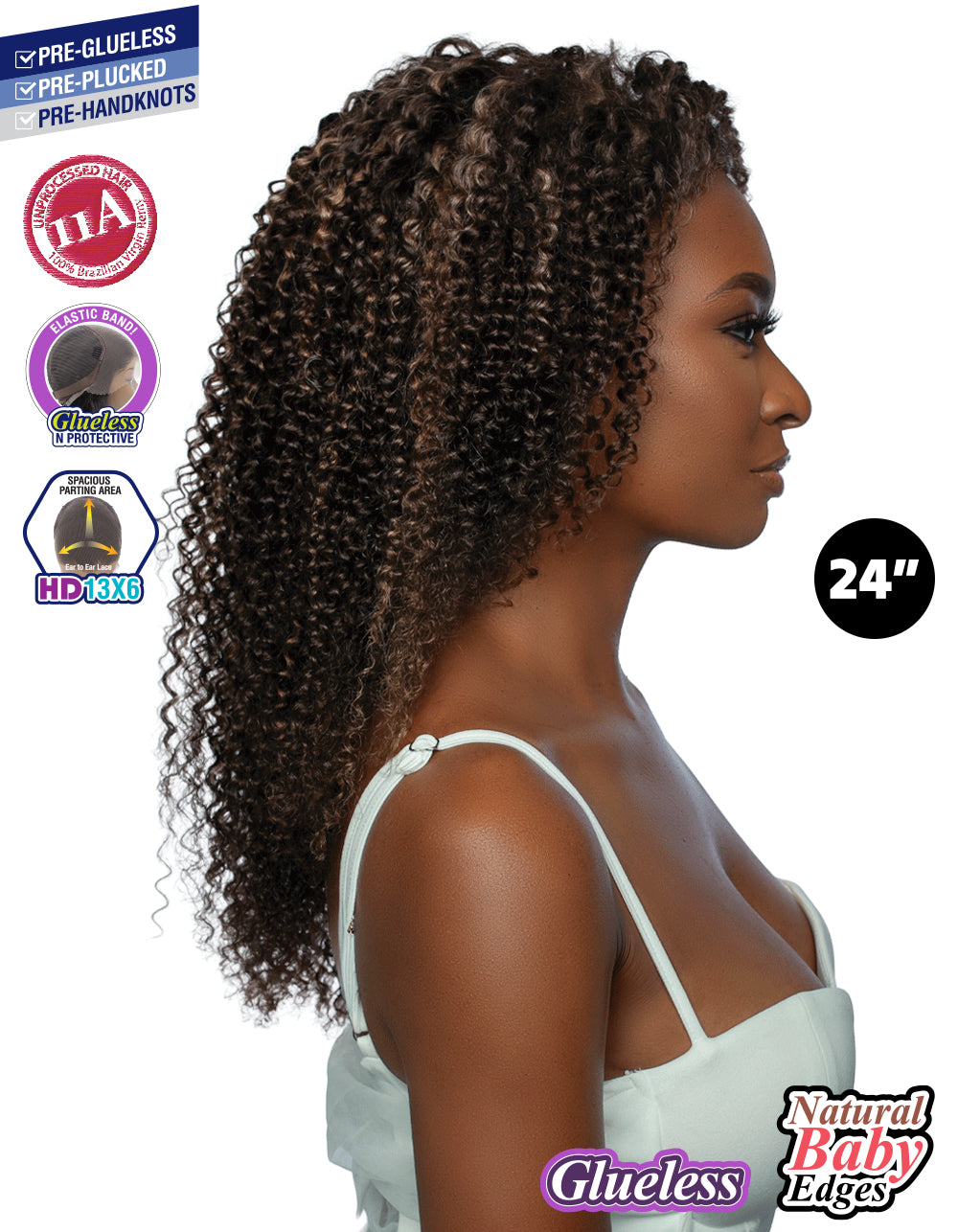 [TRILL]100% Unprocessed Virgin Human Hair HD13X6 Ear To Ear Handtied Free Part Lace Front Wig TRP2208 JERRY CURL 24"