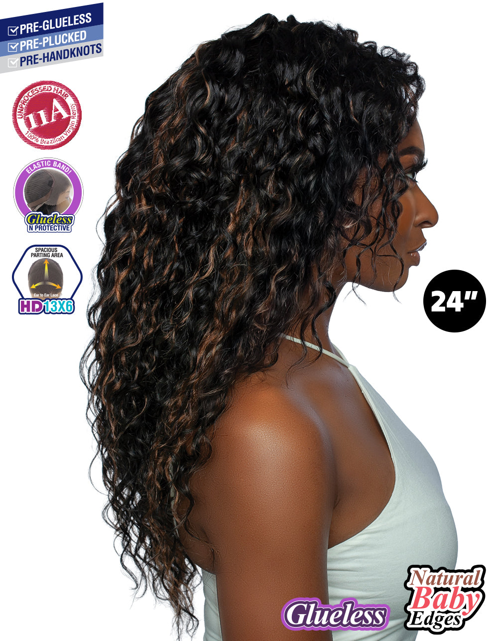 [TRILL]100% Unprocessed Virgin Human Hair HD13X6 Ear To Ear Handtied Free Part Lace Front Wig TRP2210 HAWAIIAN CURL 24"